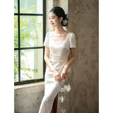 Temperament Engagement Dress Woman 2025 Winter New French License Simple Temperament Daily Can Wear Small White