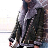 Suede Leather Jackets Female Faux Shearling Sheepskin Coats Autumn Winter Lambs Wool Short Motorcycle Coats
