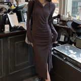 Zingj MM Pure Desire Wind Draw Rope Hooded Long Sleeve Dress Female Summer 2024 New Receive Waist Open Fork In The Long Skirt-Outfit