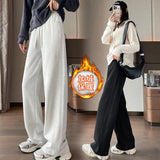 Black Tall Add Velvet Narrow Version Straight Banana Pants Female Autumn Winter New High Waist Hanging Feeling Wide Leg Sports Casual Pants-Outfit