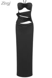Halter Flower Cut Out Slim Long Dress Elegant White Sleeveless Skinny Cutout Floral Pleated Maxi Dress Club Party