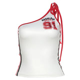 2024 Summer New Women's Slanted Shoulder T-Shirted Letter Print Sling Bottom Small