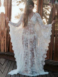 Transparent V-Back Long Loose Beach Dress Plus Size Women Summer Beachwear Batwing Sleeve Maxi Dress robe de plage