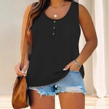 Women's Summer Sleeveless Button Solid Color U-Neck T-Shirt Women Can Open A T-Shirt