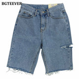 Summer Casual Hot Shorts for Women High Waist Riped Button Up Female Denim Shorts Jeans Femme 2021