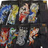 Style Fashion Brand KARAKURI Floating World Painted The Same Style Printed Men's Jeans Loose Straight Tube Wide-Legged
