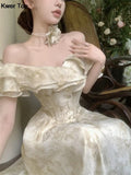 Elegant Slim Ruffles Midi Dresses Summer Princess Evening Party Prom Dress Women Fashion Off Shoulder A-line