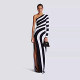 New Zebra-Sclegged Long-Sleeved Leg Banding Party Dress Dress