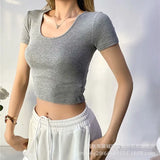 Zingj New Spring And Summer Slim Short Sports Short-Sleeved T-Shirt Women's Solid Color Fitness Stretch Running Yoga