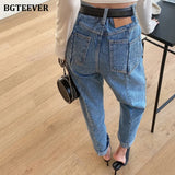 Casual Irregular Pockets High Waist Jeans Pants 2020 Fashion Loose Denim Jeans Female Trousers Autumn Winter