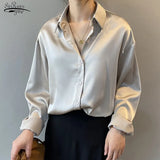2021 Womens Clothing Silk Shirt Vintage Blouse Women Sheer Top Women Long Sleeve Dress Shirt Plus Size Woman