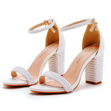 Cm Thick Heeled Light Mouth With Sandals Round Head Square Thick Sandals White Pearl Sandals Wedding