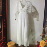 Zingj New Fall 2023 Solid Color V-Neck Bat Sleeve High-Waisted Dress-Outfit