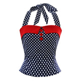 Women Shirts Retro Vintage 50s 60s Floral Printed Sleeveless Halter Slim Blouses Fashion Ladies Rockabilly Pin Up