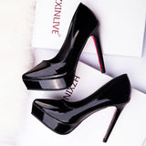 Sharp Temperament Ultra-High Heel Shoes Waterproof Table Fine Heel Nightclub Patent Leather Fashion Single Shoes Women Spring And Autumn 12Cm Shallow
