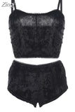 Women 2 piece set Velvet Sleepwear Sexy Spaghetti Strap Shorts Pajamas Suit Ladies Casual Sleepwear Female Pajama Party