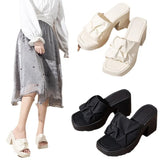 Large-Size Square Head High-Heeled Slippers Women Thick Bottom Waterproof Table Folds Coarse And Cold