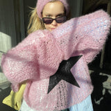 Zingj Hair Star Sweater Female Y2k New Fashion Round Collar Sweater
