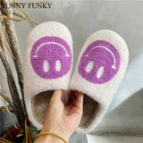 FUNKY Winter Womens'Slippers Fluffy Faux Fur Smile Face Household Slippers Shoes for Women 2021 Indoor Female