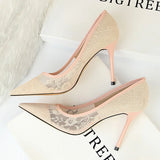 Zingj Sexy Show Thin High Heels Women's Shoes Thin Heel High Heel Shallow Pointed Mesh
