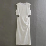 Cut Out Long Dress Women Summer Elegant Party Dresses For Women 2023 Rosy Sleeveless Midi Dress Woman Evening