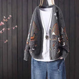 and winter jacket loose literary V-neck long-sleeved embroidery women's knitted cardigan retro
