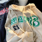 Logo Embroidery Zip Up Oversized Hoodie-Outfit