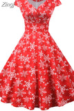 Party Dress Women 2023 Short Sleeve V Neck Elegant Vintage Print Xmas New Year Prom Sundress 3XL