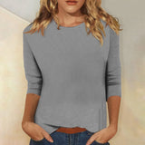 Zingj Women's Top With A Round Collar Seven-Sleeve Solid Color T-Shirt-Outfit