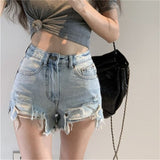 Denim Shorts For Women 2021 Summer High Waist Streetwear Ripped Shorts With Tassel Pockets Mini Short Jeans Feminino