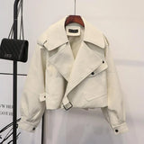 Women Black Short Loose Pu Leather Jacket Motorcycle Soft Faux Leather Jacket Street Outwear Autumn Ladies Biker