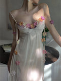 Flower Bohemian Beach Long Dresses Summer Chic Spaghetti Straps Princess Fairy Vestidos Women Elegant Mesh Party