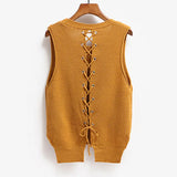 Neck Short Front Long Sweater Vest Women College Style Loose Large Size Casual Knitted Sweater Vest Pullover Female
