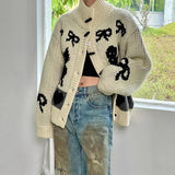 Bow Printed Knitted Cardigan- Outfit