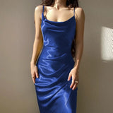 Dress Women 2022 Sexy Satin Slit Irregular Dress Fashion Sleeveless Sling Backless Party Dress Elegant Commute