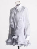 Elegance Elegant Style Collar Short Dress 2025 New Simple Solid Color Pressure Folding Leaves Side Design Short Dress