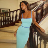 Contrast Spaghetti Strap Bodycon Maxi Dress- Outfit