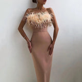 Sleeveless Bodycon Long Vest Dress Spring Summer Fashion Women Dresses Elegant Feather Patchwork Sequins Solid Party