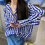 Women Shirt Vintage Blouse Polka Dot Top Long Sleeve Shirt Blue Streetwear Y2k Vintage Shirt And Blouse Autumn