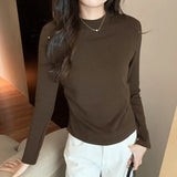 T-Shirts With Solid Shoulders And Long Sleeves Women Wear New Velvet And Thickened Foundation Shirts In Autumn And