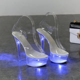 Light Up Glowing Shoes Woman Luminous Clear Sandals Women Platform Shoes Clear High Heel Transparent Stripper Wedding