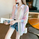 Rainbow Sunscreen Ice Silk Shirt Coat In Long Long Sleeve Fairy Chic Jacket Summer Thin Outside Air Conditioning Shirt-Outfit