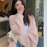 Zingj Female Autumn Winter Loose Large Size Add Thick Long Lazy Wind Knit Coat New Long Imitation Mink Velvet Cardigan-Outfit