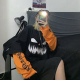 Autumn Harajuku Goth T-shirts Women Halloween Grunge Punk Patchwork Long Sleeve Graphic Tshirt Mall Gothic Alt