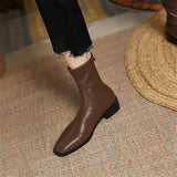 Short Boots Female 2025 New Spring And Autumn Winter French Fashion Low With Thick Heel Black Square Elastic Thin Single