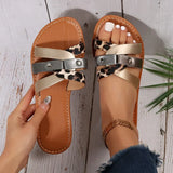 Snake-Print Flat-Bottomed Slippers Women Rivet Leopard-Print Beach Cold