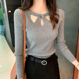 Winter Hollow Out Sexy Solid Sweater Ladies Elegant Fashion Slim Bottoming Knitting Pullover Tops Women Casual