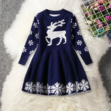 Christmas Dress Knitting Sweater Dress for Girls Winter Dress Autumn Full Sleeve Elk Deer Printing Girl Clothes New