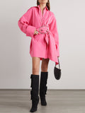 Zingj Casual Pink Shirt 2024 Spring New Design Sense Big Waist Buckle Decoration In The Long Versatile Shirt