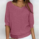 New Solid Color Round Knit Shirt Women Commuting Elegant Seven-Sleeve Top Air-Conditioning
